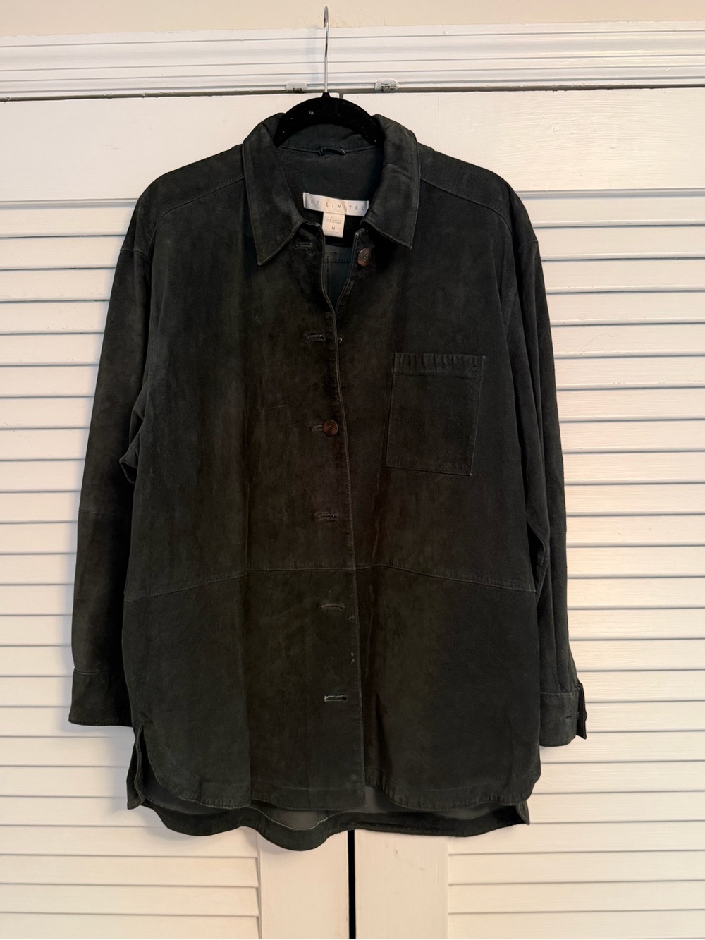The Limited Oversized Dark Green Suede Button-Front Shirt Jacket